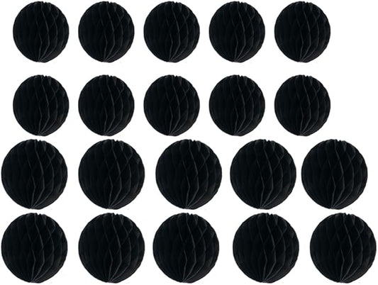20pcs Honeycomb Flower Balls Party Honeycomb Balls Decoration Paper Flower Balls Tissue Paper Flower Ball Pom Poms Ball for Birthday Wedding Home Decor (3inch+6inch, Black)