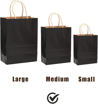 qiqee 200Pcs Paper Gift Bags with Handles - 10.6"x8.3"x4.3" Medium Party Favor Bags Multiple Uses - 16 Solid Colors