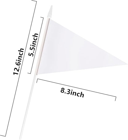 12 Pack White Pennant Flags Small Mini Hand Held Solid Color Pennant On Sticks Flags with 12.6"Solid Pole & Spear Top,Party Events Celebration,School,Grand Opening,Kids Birthday,Sports Clubs,Flower Pot