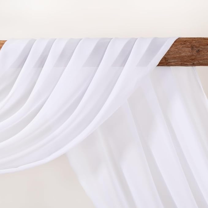 White Wedding Arch Draping Fabric 4 Panels 30'' x 18FT Sheer Chiffon Arch Drapery for Photo Booth Bridal Shower Baby Shower Church Decor Newborn Photography Christening Outdoor Party
