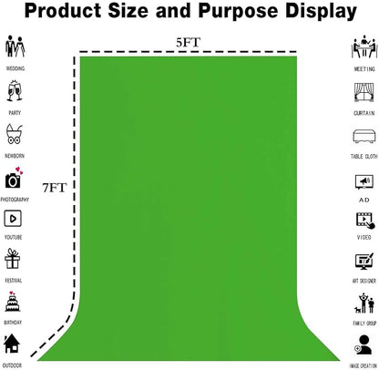 Green Portable Backdrops 5x7ft Solid Color Photo Backdrops Photoshoot, Photography Background Curtain