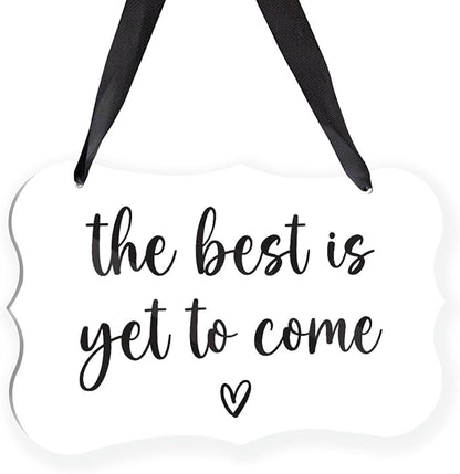 Acrylic Wedding Sign, Ring Bearer Sign, Rustic Wedding Decor Signs, Acrylic Wall Art With Ribbon for Chairs Weddings Decoration and Event Party - The Best is Yet to Come (White)