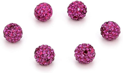 100pcs Adabele Grade A Suncatcher Crystal Rhinestone Pave Loose Beads 10mm Fuchsia Pink Polymer Clay Disco Ball Spacers Compatible with Shamballa All Craft Jewelry Making DB10-22