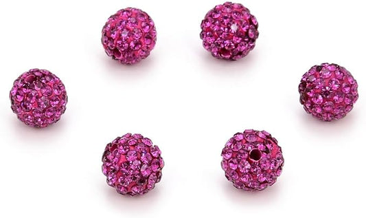 100pcs Adabele Grade A Suncatcher Crystal Rhinestone Pave Loose Beads 10mm Fuchsia Pink Polymer Clay Disco Ball Spacers Compatible with Shamballa All Craft Jewelry Making DB10-22
