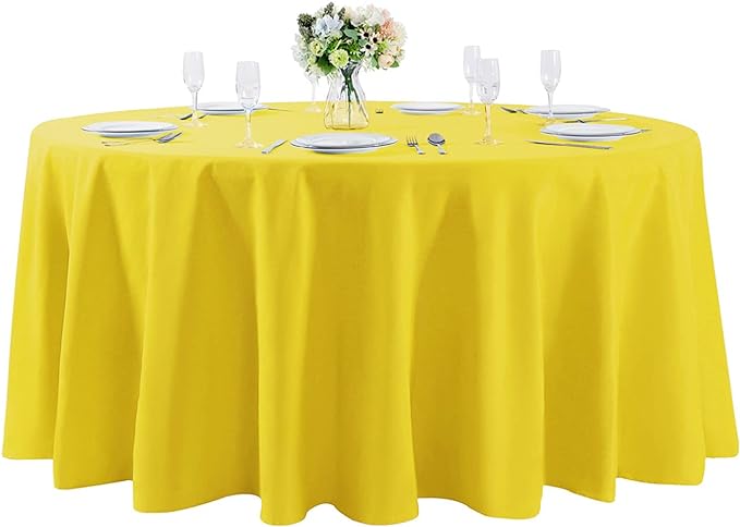 132 inch Round Tablecloth Washable Polyester Table Cloth Decorative Table Cover for Wedding Party Dining Banquet（132 inch, Yellow）