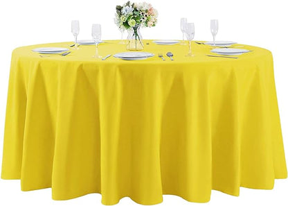 132 inch Round Tablecloth Washable Polyester Table Cloth Decorative Table Cover for Wedding Party Dining Banquet（132 inch, Yellow）
