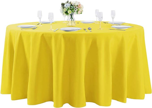 132 inch Round Tablecloth Washable Polyester Table Cloth Decorative Table Cover for Wedding Party Dining Banquet（132 inch, Yellow）