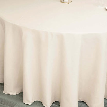 Efavormart Round Tablecloth, 120 Inch Stain & Wrinkle Resistant Washable Table Cloth, Decorative Polyester Fabric Table Cover for Banquet, Wedding, Dining - Beige