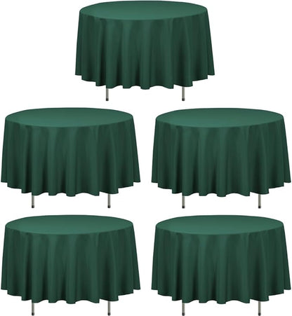 LTC LINENS 5 Pack 90 Inch Round Tablecloth Hunter Green - Wrinkle Resistant Table Cloth for Round Table -Washable Polyester Fabric Table Cover for Wedding, Party