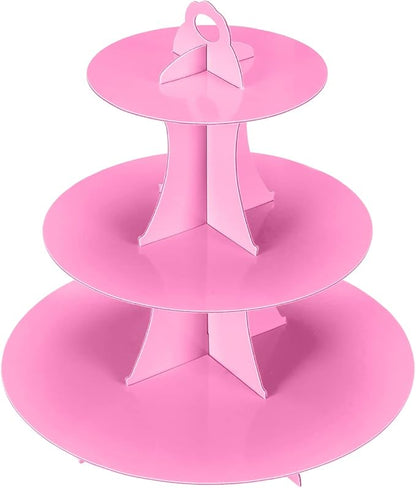 2Pcs 3-Tier Cupcake Stand, Cake Stand holder, Tiered DIY Cupcake Stand Tower for Dessert Table Displays, Birthday Theme Party Favors Decoration, Floral Tea Party, 12" W x 12.8" H, Pink