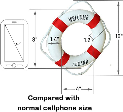 MorroMorn Lifebuoy Wall Hanging Decor - Welcome Aboard Mediterranean Style Home Decoration (Red, 8")