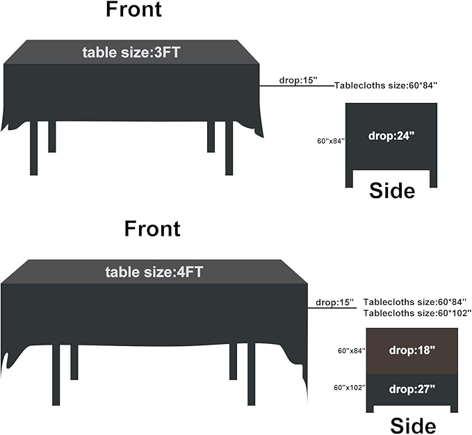 Rectangle Tablecloth 60x102 inch Washable Polyester Fabric Table Cloth for Wedding Party Dining Banquet Decoration（6 Pack 60x102, Black）