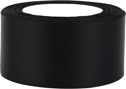 Black Solid Satin Ribbon 2 Inch 25 Yards Solid Polyester Fabric Ribbon for Gift Wrapping Wedding Christmas Baby Shower Birthday Party Decoration Handmade Immortal Flower Craft