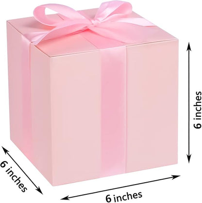 COTOPHER Small Gift Boxes 25 Pack 6x6x6 inches Pink Gift Boxes with Lids for Gifts, Crafting, Wedding Party Favor, Cupcake Boxes, Candy, Bridesmaids Proposal Box with Ribbons and Stickers