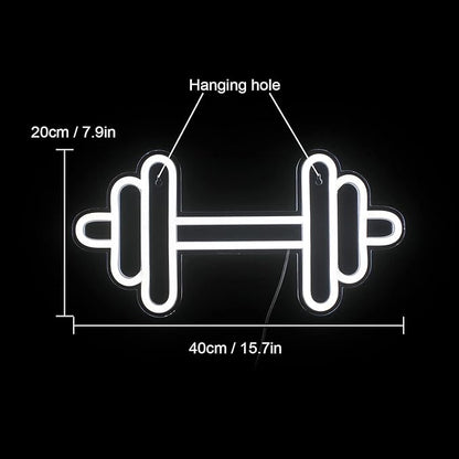 Lucunstar Gym Neon Sign,Barbell Dumbbell Shaped Neon signs White Neon Lights Sign Gym Wall Stickers for Fitness Club Decor LED Neon Sign for Teen Girls Teen Sports Room Game Room Decor