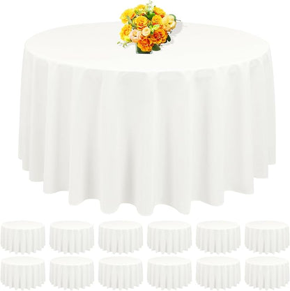 12 Pack Round Tablecloth 90 Inch - Ivory Polyester Table Cloth for Round Table, Premium Ivory Tableclothes Washable Fabric Table Cover for Wedding Party Banquet Restaurant Reception Dining