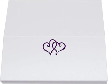 Linked Hearts Place Cards, Eggplant (Choose Color), Set of 25, Pre-cut and Scored - Wedding, Party, Dinner, and Special Events - Made in the USA