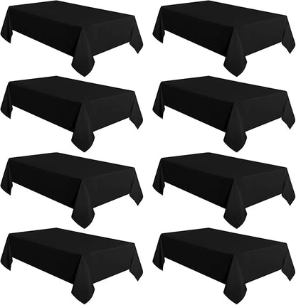 sancua 8 Pack Black Tablecloth 60 x 102 Inch, Rectangle Table Cloth for 6 Feet Tables - Stain and Wrinkle Resistant Washable Polyester Table Cover for Dining Tables, Buffet Parties and Camping