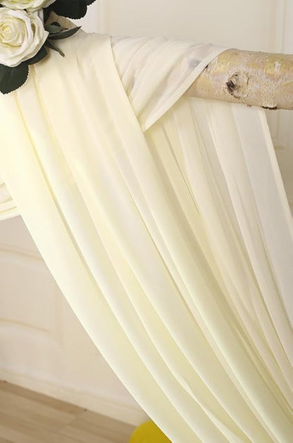 SHERWAY 2 Panels 30Ft Extra Long Chiffon Arch Drapes for Wedding Party Reception Backdrop Ceremony Swag Decoration (Ivory & Ivory)