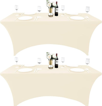 2-Pack 4ft Spandex Table Covers for Rectangular Folding Tables - Wrinkle Resistant Stretch Tight Table Cloths - Ultimate Fitted Table Protector for Parties, Banquet, and Wedding