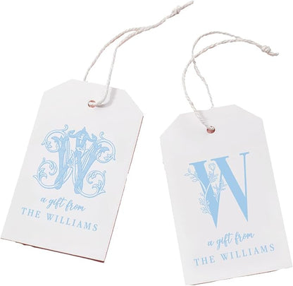 callie Personalized Monogrammed Gift Tags with String Attached, Custom Name White Paper Gift Tags for Wedding Favors, Birthday, Bridal Shower, 24PCS