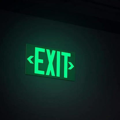 (2Pack) Photoluminescent Exit Sign, Glow In The Dark Aluminum Exit Sign Green - Adhesive Backing - 4pcs Removable Arrows Included - 14.25 x 7.5 Inches - Non Electrical Exit For 50 Feet Visibility
