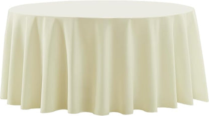 Round Tablecloth 2 Pack 108 Inch Ivory Tablecloths Washable Decorative Linen Polyester Table Clothes Cover for Dining Table Banquets Buffet Parties and Wedding