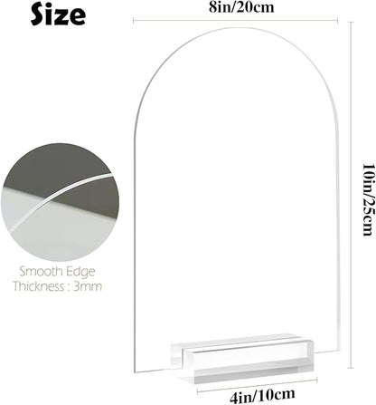 6 Pack 8x10 Inch Clear Arch Acrylic Sign with Stands, Blank Table Signs, Arched Round Top Acrylic Sheet, DIY Arch Signs Blank for Wedding Table Number Menu Bar List Sign