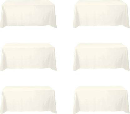 BRILLMAX 6 Pack Ivory Tablecloths for 6 Foot Rectangle Tables 90 x 132 Inch - 6ft Rectangular Bulk Linen Polyester Fabric Washable Cloth Cover for Wedding Reception Banquet Birthday Party