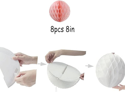 8pcs 8inch Paper Honeycomb Balls Decorative Tissue Honeycomb Balls Paper Pom Poms Flower Balls Art Hanging Balls for Birthday Wedding Nursery Baby Shower Home Decor (8inch, Lt-Pink)