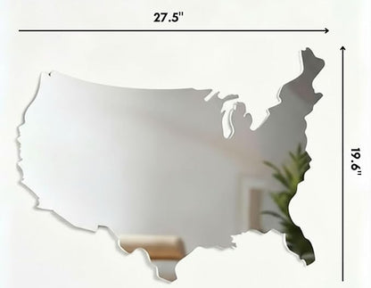 4th of July Patriotic USA Map Mirror – 27.5"x18.7" Frameless Asymmetrical Decorative Acrylic Mirror – Modern Patriotic Decor for Bedroom, Office, Entryway
