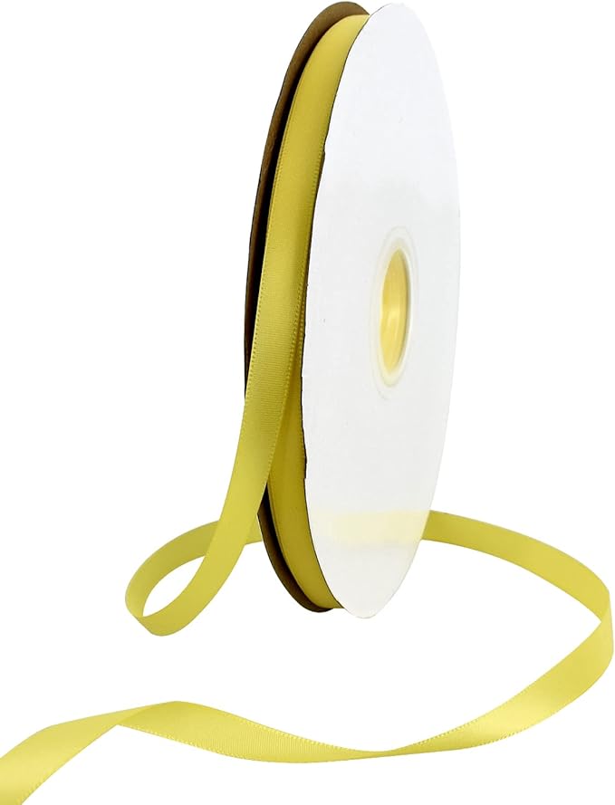 TONIFUL 3/8 Inch x 100yds Lemon Light Yellow Satin Ribbon Thin Solid Fabric Ribbons Roll for Gift Wrapping Invitation Floral Hair Balloons Craft Sewing Party Wedding Decoration Valentine's Day Bouquet