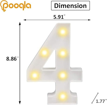 Pooqla LED Light Up Numbers, Warm White and Cool White Decorative Lighted Marquee Numbers, Light Up Numbers for Boys Girls Party, Wedding, Bar, Night Light, Room Decor, Birthday Decoration, Number 4