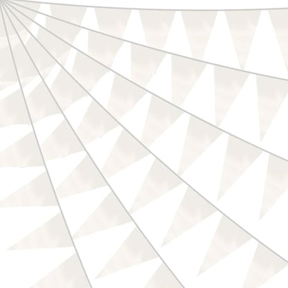 20M/65FT White Triangle Pennant Banner Flag Metallic Fabric Bunting Garland for Christmas Graduation Wedding Engagement Anniversary Bachelorette Birthday Bridal Shower Valentines Hen Party Supplies