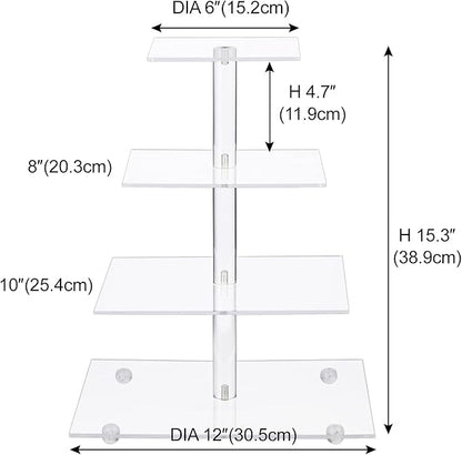 Cupcake Stand, 4 Tier Square Acrylic Cupcake Display Stand Holder, Clear Dessert Pastry Tower for Wedding, Birthday, Theme Party, Baby Shower