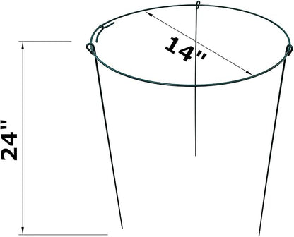 14" Wide x 24" High Peony Cage Rings Garden Plant Support Brace, Pack of 5 Round Metal Plant Stakes Rings, Strong Large Garden Supports for Flowers, Peonies, Rose, Lily