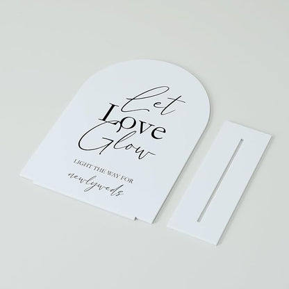 Acrylic Let Love Glow Sign with Stand- 5"x7" White Arched Wedding Sign and Base,1/8" Thick | Modern Calligraphy Black Lettering Arch Acrylic Sign for Wedding Reception & Party(5x7Inch, White)