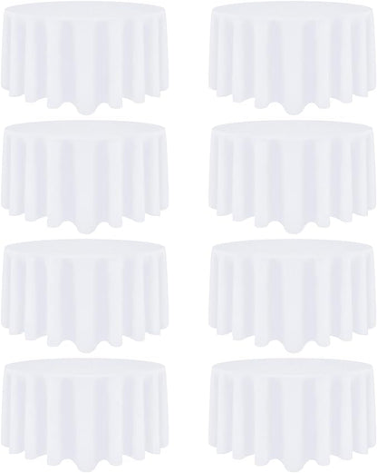 8 Pack White Round Tablecloth 120 Inch White Table Cloth Stain and Wrinkle Resistant Round White Tablecloths Reusable and Washable Polyester Fabric Table Covers for Buffet Wedding Party and Banquet