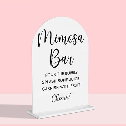 Wedding Mimosa Bar Supplies, Bridal Shower Sign White Acrylic Table Sign for Marriage Parties Anniversaries Reception Cafe Hotel Party Bar Business Event