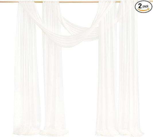 Ling's moment Wedding Arch Draping Fabric 2 Panels 32Ft x 30" Wrinkle-Free Wedding Arch Drapes Chiffon Fabric, White Curtain for Wedding Ceremony Reception Background Party Home Garden Decorations