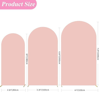 Fomcet Wedding Arch Cover 7.2FT, 6.6FT, 6FT Pale Pink Spandex Fitted Fabric Backdrop Set of 3 Round Top Chiara Arch Backdrop Stands Covers for Wedding Ceremony Birthday Party Baby Shower Decor