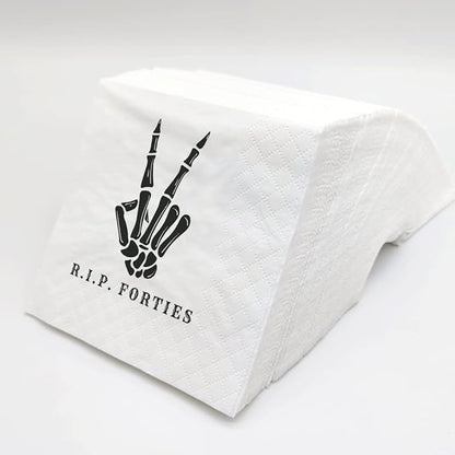 SharkBliss RIP Forties Cocktail Napkins, 100 Pack RIP Forties Death to My 40s Dirty 50 Birthday Paper Cocktail Beverage Napkins in Bulk for 50th Birthday | 2-Ply, 5x5" (RIP Forties Napkins)