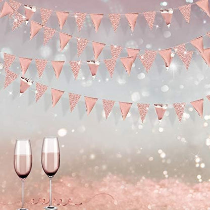 30Ft Rose Gold Party Decoration Rose Pink Triangle Pennant Banner Blush Pink Hanging Paper Flag Bunting for Graduation Wedding Bridal Shower Birthday Bachelorette Engagement Anniversary Party Supplies