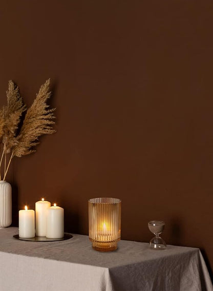 Serene Spaces Living Amber Ribbed Glass Votive Holder, Decorative Centerpiece for Wedding, Christmas, Thanksgiving, Living Room, Home Décor, Measures 3.25" Diameter and 5" Tall, Set of 24