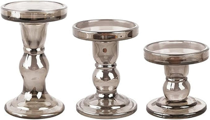 3-Piece Set of Glass Candlestick, Crystal Candlestick Holder Holder and Conical Candle, Christmas Candle Holder Decoration, Family Living Room Wedding Candle Holder (7 Colour)