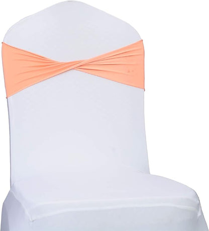 VDS Pack of 150 PCS | Peach | Spandex Chair Sashes Bows Without Buckle | Stretch Elastic Banquet Universal Folding Chair Band Tie with for Wedding Party Conference Celebration Event Decoration