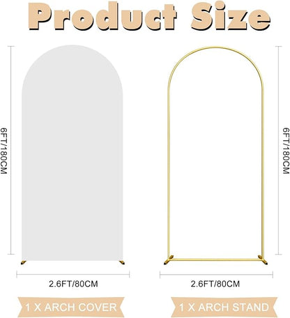 6FT Wedding Arch Backdrop Stand and White Arch Cover, White Spandex Fitted Backdrop Cover and Gold Wedding Arch Frame for Birthday Party Wedding Ceremony Bridal Baby Shower, Parties Decoration.