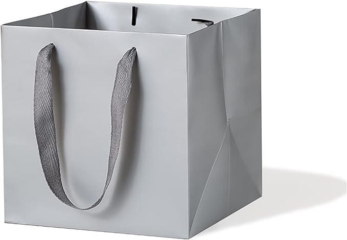 Silver Gray Paper Gift Bag 10 in Paper Gift Box Large Square Bottom Kraft Paper Bags with Handles for Wedding Baby Shower Birthday Party (Silver Grey, 10 x 10 x 10 in, 10 CT)