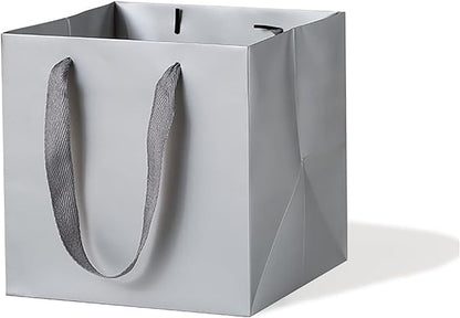 Silver Gray Paper Gift Bag Small Square Bottom Kraft Paper Bags with Handles for Wedding Baby Shower Birthday Party (Silver Grey, 8 x 8 x 8 in, 10 CT)
