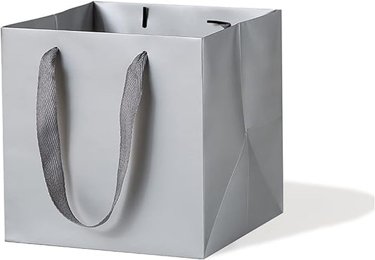 Silver Gray Paper Gift Bag Small Square Bottom Kraft Paper Bags with Handles for Wedding Baby Shower Birthday Party (Silver Grey, 8 x 8 x 8 in, 10 CT)